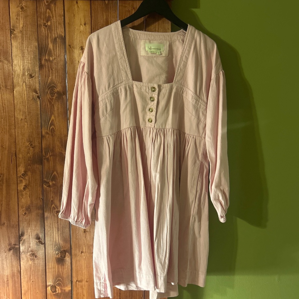 Anthropologie Long Sleeve Dress Babydoll‎ Mini Pink Denim